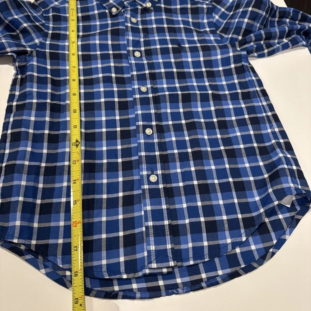 Ralph Lauren Boys Button Up Shirt Cotton Blue Plaid Sz 5‎ Long Sleeve